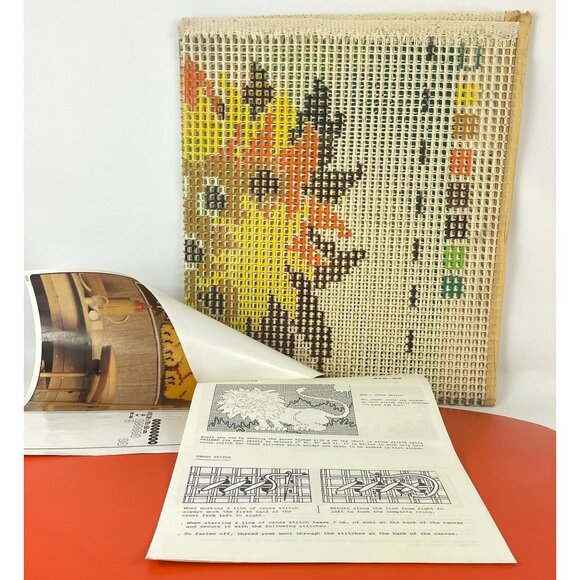 Vintage 70s latch hook canvas, Phildar Canada #47039, "King" Lion pattern - Picture 5 of 7